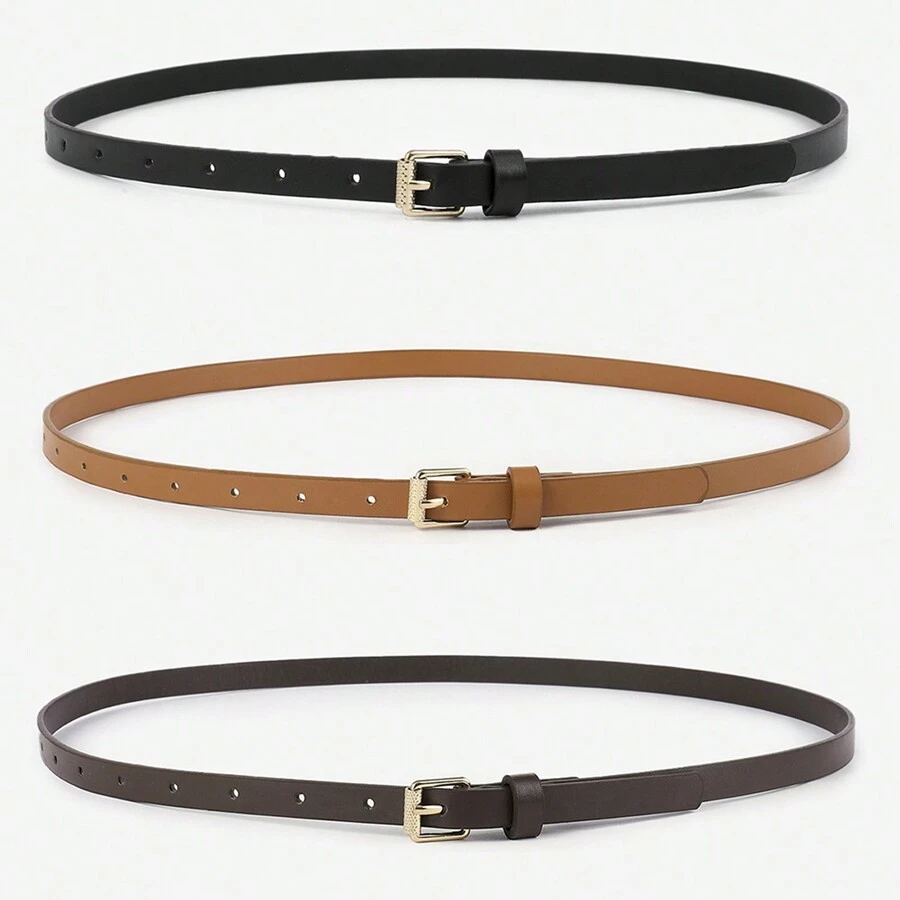 3条/1条多功能迷你方形扣女士腰带，合金针扣，适用于连衣裙、毛衣、外套，四季皆宜，秋季、万圣节适用