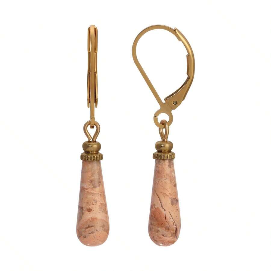 Gold Tone Semi Precious Stones Riverstone Drop Earrings