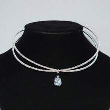 1 chiếc vòng cổ hở đính đá Rhinestone và Cubic Zirconia sang trọng hai hàng cho bữa tiệc - Bạc - Xem 3
