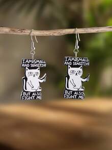 一对可爱卡通2D猫耳环，适合搭配服装，适合日常佩戴，聚会，派对，音乐节等场合，女士珠宝礼物 - 貓咪 - 查看 1