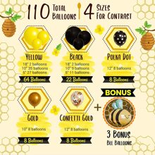 黑色、黄色和白色气球拱门、非洲菊和大黄蜂主题性别揭秘派对、迎婴派对、蜜蜂生日派对装饰品 - 彩色 - 查看 8