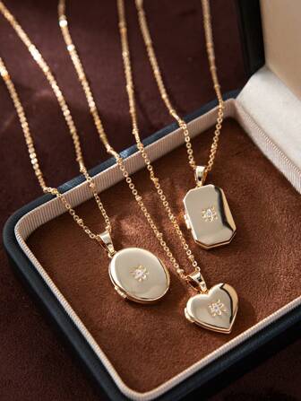 1Pc Simple Heart-Shaped Oval Photo Album Necklace, Copper, Electroplated 18K , Waterproof And Sweat Proof, Suitable For Daily Wear, Ladies' Jewelry,Valentine's Day Gift,Women's Gift Valentines,Mom,Mother,Mother's Day,Gift