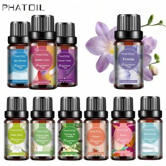 1pc 10ml/0.33fl.Oz Coconut& Vanilla Fragrance Oil Perfume Oil Scent Essential Oils With Dropper For Diffuser, Humidifier, DIY Perfume, Soap And Candles Making Bubble Gum Sea Breeze Parma Violet Orange Blossom Freesia