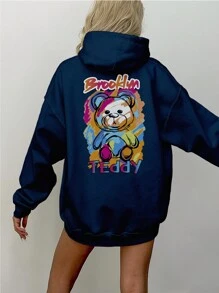 Brooklym New York Anime Oversize Premium Cotton Bear Sweatshirt Cang 0272 NERD VEST - 藏蓝色 - 查看 6