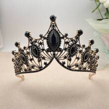 1 chiếc Vương miện đen bóng - Mũ đội đầu nữ hoàng cổ điển, Mũ đội đầu cô dâu, Phụ kiện tóc Halloween - màu đen - Xem 9