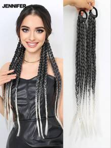 JENNIFER 2PCS Gray Gradient Braided Wig Synthetic Wig, 22 Inches Extensions Long Braid Tissued Sweet Cool Hot Girl Horsetail Braid Suitable For Women Daily Party Use - Gray Ombre - View 2