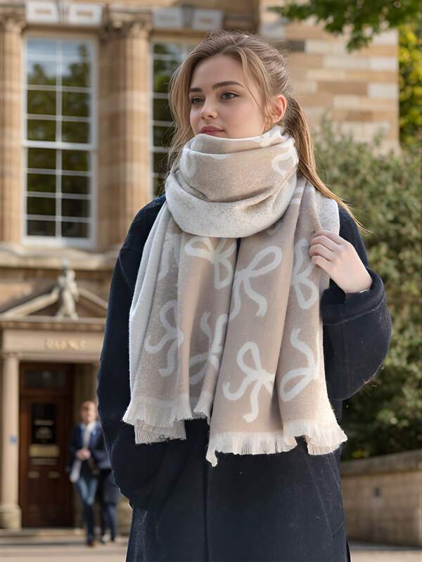 1 Stück eleganter Polyester Schleife glänzend Silber & Gold Schal, beidseitig warmhaltender Winterschal