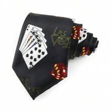 ZONFAZ 1pc Men Musical Note, Music Sheet, Piano Keys, Playing Card Pattern Business Fashion Necktie, 8cm Width Satin Texture, Suitable For Music Performance, Ceremony, Wedding, Party Matching