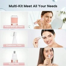 四合一女士面部脱毛器，可充电电动女士面部脱毛器，电动女士剃毛器（适用于眉毛/鼻毛/腋毛/腿部/比基尼线） - 粉色 - 查看 3