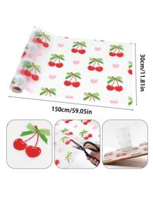 1 卷厨房橱柜非粘性搁板衬垫红色樱桃图案抽屉衬垫防滑冰箱衬垫 EVA 防水防油冰箱衬垫透明水果印花橱柜衬垫桌垫