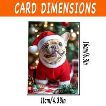 1pc/2pcs Beautifully Designed French Bulldog In Santa Hat Greeting Card, Christmas Card, Birthday Card, Perfect Christmas Gift For Dog Lovers, With Envelope, Suitable For Family, Friends, Daughter, Niece, Granddaughter, High-Quality Thick Card Stock, Comfortable Texture
