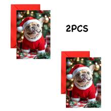 1pc/2pcs Beautifully Designed French Bulldog In Santa Hat Greeting Card, Christmas Card, Birthday Card, Perfect Christmas Gift For Dog Lovers, With Envelope, Suitable For Family, Friends, Daughter, Niece, Granddaughter, High-Quality Thick Card Stock, Comfortable Texture