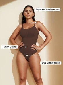 1pc Women Seamless Shapewear Bodysuit, Thong Bottom, Slimming Shaping Bodysuit, Tummy Control Bodysuit, Shapewear, Waist Trainer - Brown - View 9