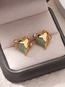 1 Cặp Hoa tai đính đá Cubic Zirconia hình trái tim màu xanh bất đối xứng tinh tế dành cho nữ Hoa tai đính đá Cubic Zirconia hình trái tim trang sức Phụ kiện quà tặng Giáng sinh cho nữ - Hình trái tim-E5349 - Xem 1
