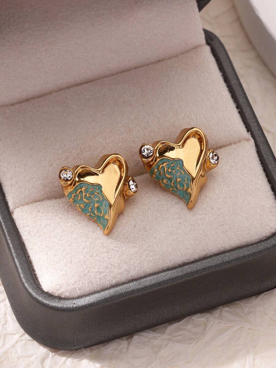 1 Cặp Hoa tai đính đá Cubic Zirconia hình trái tim màu xanh bất đối xứng tinh tế dành cho nữ Hoa tai đính đá Cubic Zirconia hình trái tim trang sức Phụ kiện quà tặng Giáng sinh cho nữ - Hình trái tim-E5349 - Xem 1