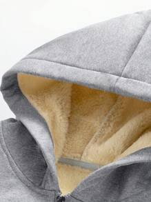 Moletom Masculino Casual com Capuz e Zíper Parcial, Forrado em Fleece, Grosso, Outono/Inverno