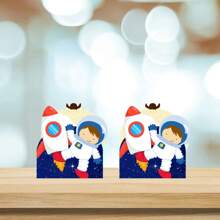 50 Personalized Astronaut Theme Cupcake Wrappers MF - 寶藍色 - 查看 2