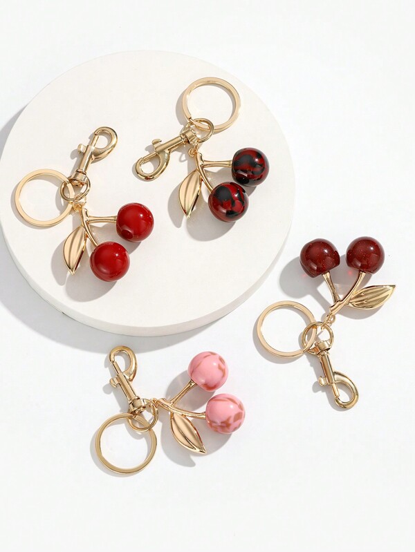 New Arrival Popular DIY Handmade Cute 3D Gradient Cherry Key Chain, 1 Pc, Lifelike Fruit, Pink, Dark Red Cherry, Car Key, Backpack, Bag Decor Pendant, Holiday Gifts, Event Favors, Suitable For Everyday Use Car Accessories Bag Charm School Fruit