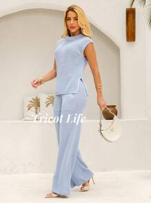 Women's Set Of Pants And Tank Top Knit Elegant Luxurious New Year's Eve - Baby Blue - View 1