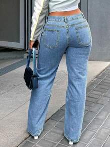 Celana Jeans Wanita Kasual Serbaguna Model Lurus Terlaris - Medium Wash - View 4