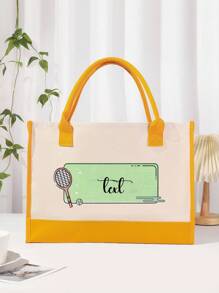 Customized Personalized Text For Tennis Racket Element Images, Including Burlap Bags, Canvas Bags, Thick Sail Bags, Shopping Bags, Large Capacity Commuting Linen Bags, Fashionable Multifunctional Student Book Storage, Personalized And Versatile Fashion Handbags For Work And Travel - Multicolor - View 11