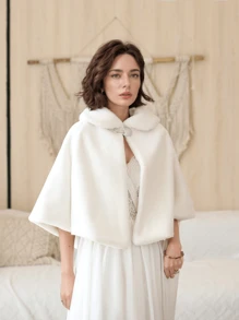 1 件简约百搭仿貂皮新娘披肩，女士冬季时尚新款新娘婚纱披肩外套，加厚保暖披肩罩衫保暖毛绒披肩秋装女士 - A - 查看 11