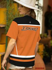 T-Shirt Camisa Hockey Super Patos Anaheim Ducks Orange Full Print T-Shirt REF003 - 亮橙色 - 查看 3