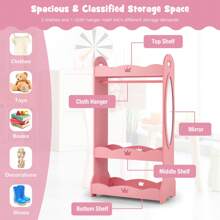 Lifezeal Kids Dress Up Storage Hanging Armoire Dresser Pretend Costume Closet W/ Mirror - Pink - View 5