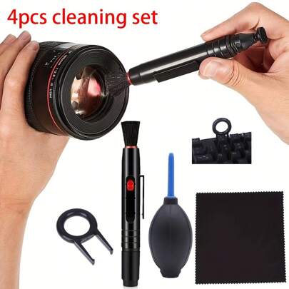 4pcs Universal Electronics Cleaning Kit Dust Air Blowing Ball Cleaning Cloth, Brush & Camera Lens Cleaning Pen With Keycaps Puller For Computer Keyboard Cleaning Tools