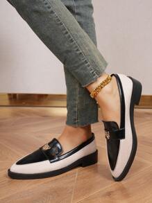 Ladies' Colorblock Pointed Toe Wedge Chelsea Loafers, British Style 2024 New Women's Slip-On Dress Pumps, Versatile High Heels - Black - View 5