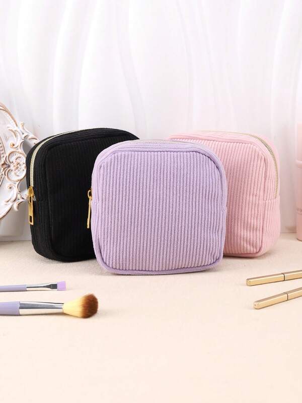 1/2pcs Square Corduroy Makeup Bag Storage,For Women And Man, Pouch Flat Toiletry Bag Make Up Organizer,Travel Comestic Bag Wash Bag