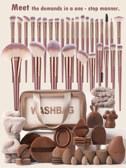 61/51/43/40/38/33/30/28/17/6pcs Full Set Combination Kit.Includes 30pcs Makeup Brush 4pcs Makeup Sponges 4pcs Makeup Puff Sponge Triangle 4pcs Finger Puff Cosmetic 4pcs Mini Makeup Sponge 1pc Spa Bow Headbands And And 2pcs Wristband Set 1pc Makeup Brush Cleaner Bowl 1pc Makeup Brush Cleaneregg 4Pcs Powder Makeup Puffs, Air Cushion 2pcs Round Loose Powder 1pc Washbag Makeup Bag 3pcs Facial Cleansing Tools