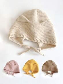 1pc Solid Color Cat Ear Kids Knit Hat, Ski Toddler Boys Girls Unisex Y2K Style Outdoor Warm Knitted Cap, Versatile Winter Beanie Suitable For Casual Wear & Costume