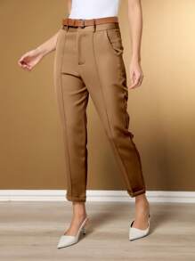Women's Basic Straight Tailored Dress Pants - Rust Brown - View 4
