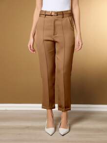Women's Basic Straight Tailored Dress Pants - Rust Brown - View 3