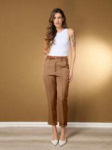 Women's Basic Straight Tailored Dress Pants - Rust Brown - View 1