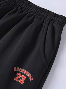 Men's Sherpa Lining Sweatpants, Loose Fit Elastic Waist Drawstring Printed Casual Jogger Pants