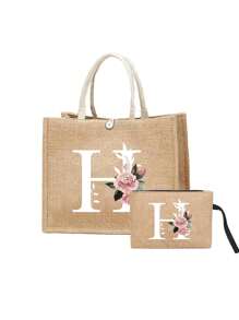 一套两只亚麻手提袋 - 一只印有 A-Z 字母，另一只印有字母和花卉图案，适合母亲节、个性化礼物等场合。黄色亚麻手提袋配白色提手，大小手提袋组合，完美适用于婚礼、生日、海滩、节日等场合 - 送给女性、母亲、教师、朋友、伴娘、学生、返校季的理想礼物（提供两只装和单只装两种选择）。 - 卡其色 - 查看 28