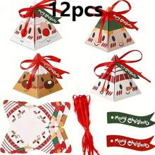12pcs/Set Christmas Gift Boxes, Triangle Santa Claus Face Candy Gift Boxes Christmas Decorations Christmas Decor Christmas Gifts Christmas Party Supplies Christmas Gift Bags Christmas Bags Christmas Stickers - Multicolor - View 10