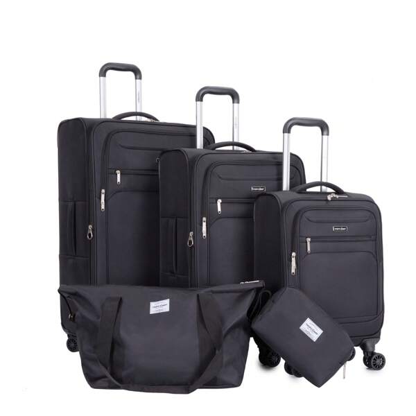 TRIPCOMP 5-Piece Luggage Set (18/23/27/Travelbag /Toiletry Bag) ,Softshell Suitcase Spinner Wheels Terylene Polyester Luggage Sets Carry On Suitcase Luggage Lightweight Durable Suitcase Travel Suitcase Suitcases Suit Case Travel Luggage Waterproof Suitcase Set Black