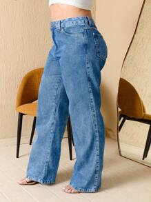 CALCA JEANS FEMININA WIDE LEG CINTURA ALTA 100% ALGODAO