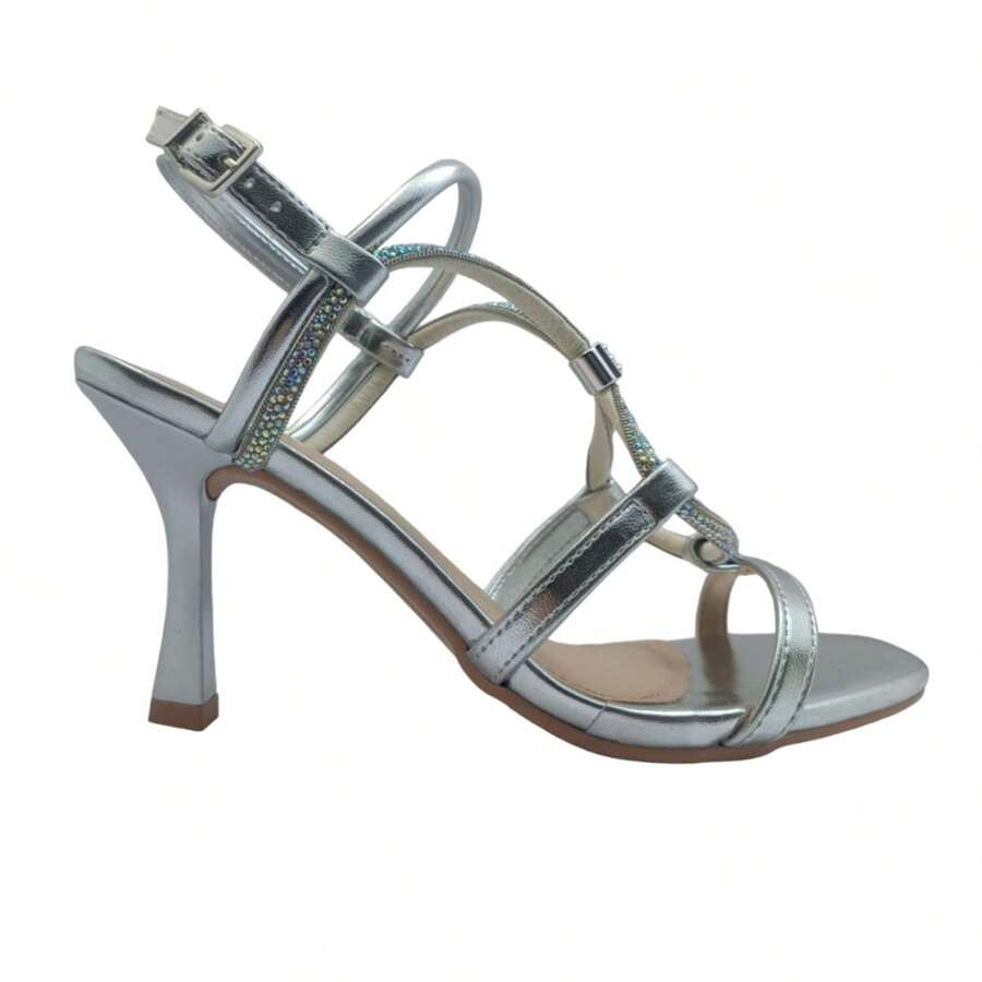 Beira Rio RAMARIM 2426209 WOMEN'S SANDAL WITH GLITTER, 10 CENTIMETER SPIDER HEEL - Bạc - Xem 1