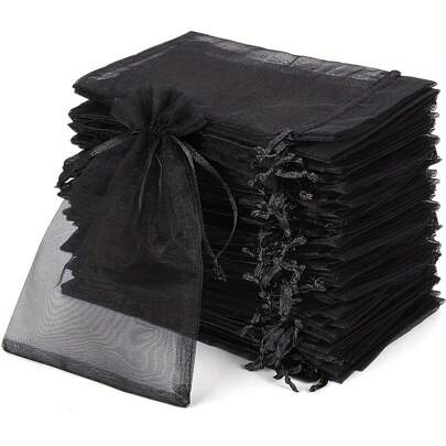 10/20/30 unidades de 4x6 polegadas luxuosas bolsas de organza com cordão para joias - Sacolas e organizadores para lembrancinhas de casamento e Natal - Acessórios para embrulho de presentes pretos, reutilizáveis, macios e duráveis