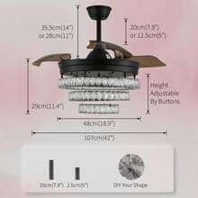 42"  Fandeliers With Lights Dimmable Crystal Ceiling Fan With Lights Individual 3 LED Color Change With Timi Memory Function - Black - View 2