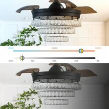 42"  Fandeliers With Lights Dimmable Crystal Ceiling Fan With Lights Individual 3 LED Color Change With Timi Memory Function - Black - View 8
