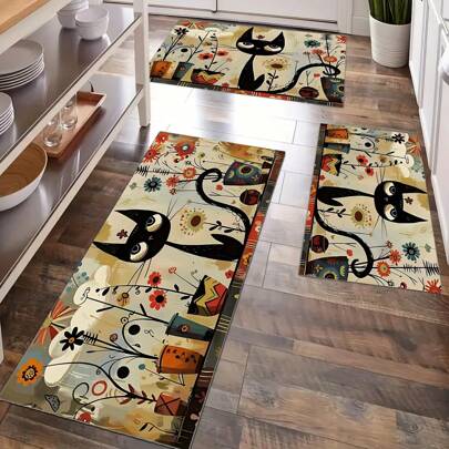 1 pieza Alfombra de cocina con estilo de gato, absorbente y antideslizante, adecuada para casa de campo, entrada, interior, decoración de habitación, cocina, comedor, pequeña oficina/oficina en casa, fregadero, lavandería