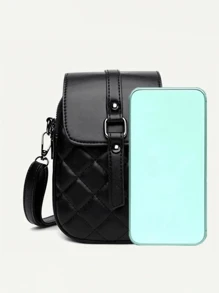 Túi đeo chéo Mini Argyle Quilted, Túi điện thoại nắp gập bằng da PU màu đen dành cho nữ có dây đeo có thể điều chỉnh, nhẹ và thời trang - màu đen - Xem 7