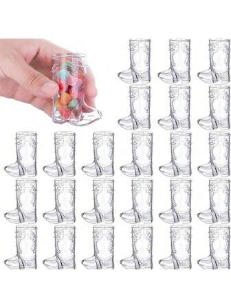 5/10/20 Pieces 1 Oz Clear Cowboy Glasses Mini Cowboy Boot Shot Glasses Plastic Western Cowboy Boot Cups Reusable For Cowboy Cowgirl Party, Bachelorette Party, Wedding Decor Supplies