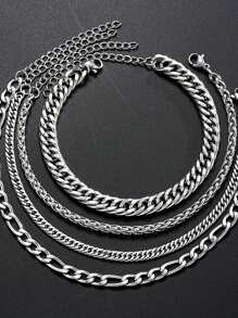 17KM 9 stuks minimalistische punk hiphop coole roestvrijstalen ketting en armband sieradenset voor mannen, geschikt voor daten, vakantie, dagelijks gebruik, neutrale stijl (geen doos)