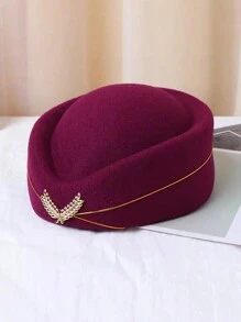 1pc Women Solid Color Flight Attendant Hat, Elegant Vintage Casual Streetwear Stylish Wide Brimmed Bowler Hat, Suitable For Work, Halloween, Christmas Party, Unisex Winter Warm Windproof Hat